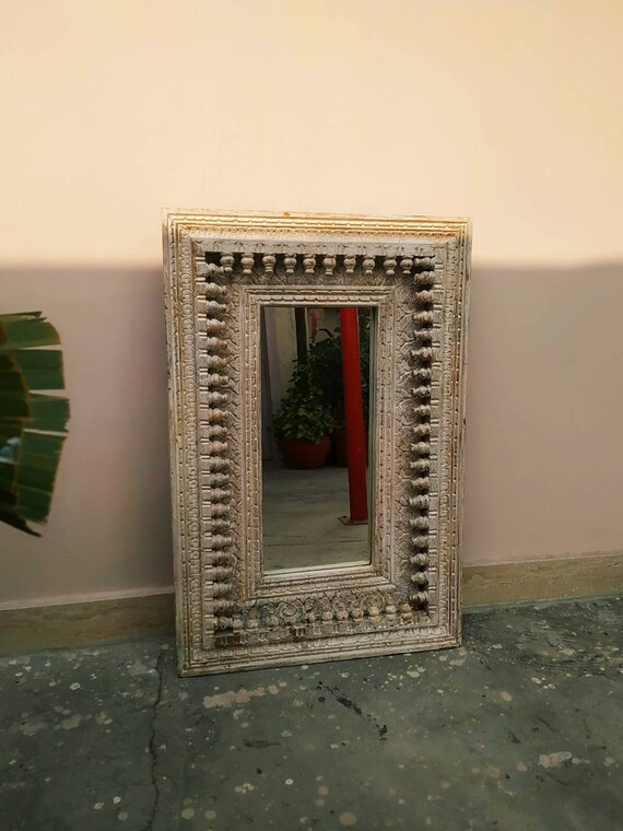 インド木製枠壁掛けミラー