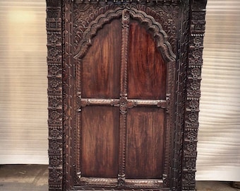 The Umaid Rustic Window, Carved Wooden Wall Jharokha, Statement Indian Jharokha Window, Vintage and Antique Inspired Wall Decor