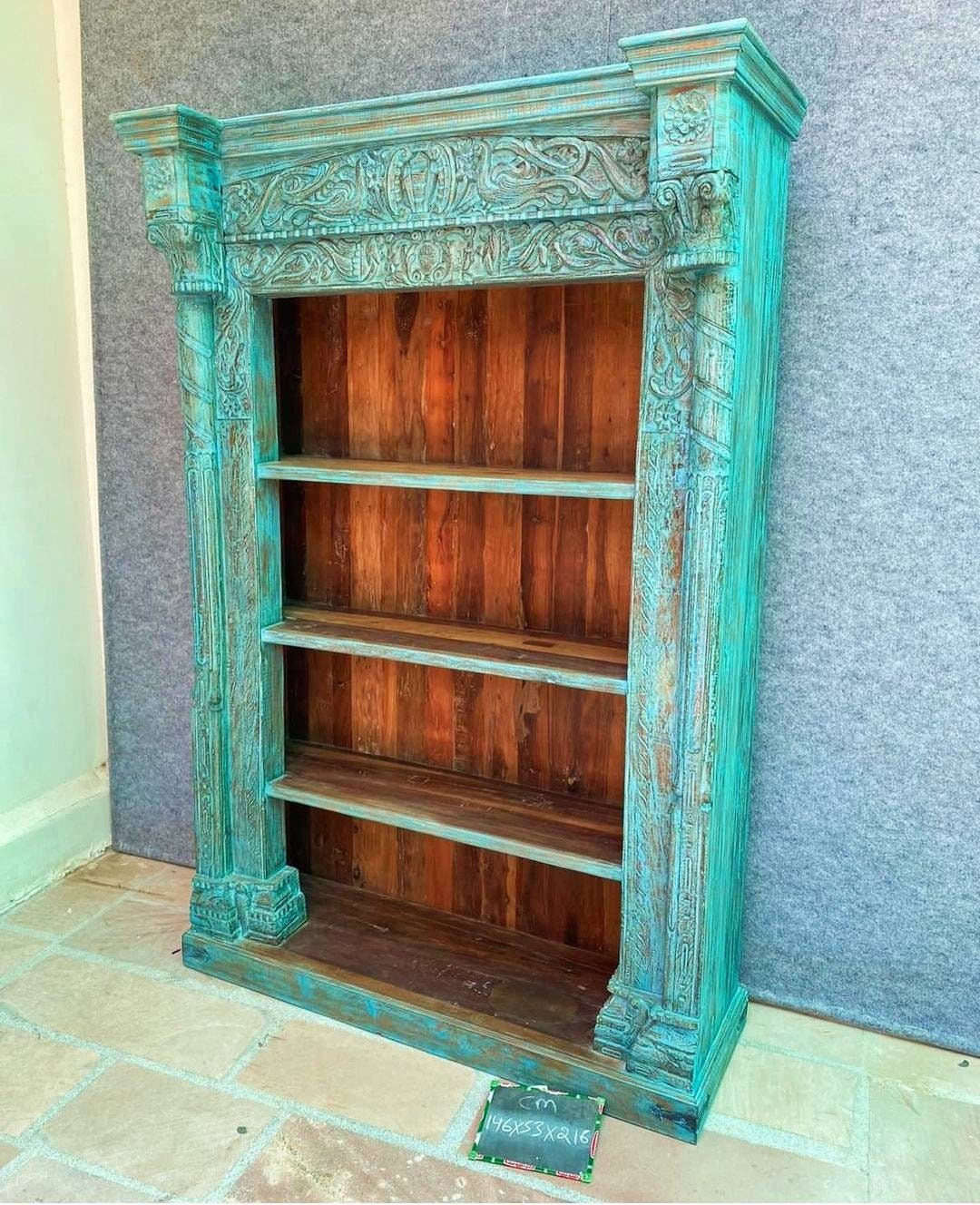 天然木　ビンテージキャビネット　棚 飾り棚　彫刻 アンティーク ヴィンテージ 家具 キャビネット 本棚 ブックケース 彫刻