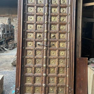 Wooden Brass Doors, Indian Doors, Carved Doors for Home, Boho Style Doors, Antique Finish Entrance Doors for Farmhouse Decor Furniture