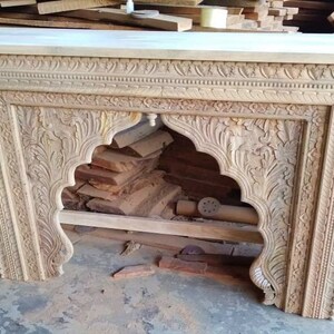 Vintage Inspired Console Table, Wooden Rustic Console, Carved Indian Console, Intricate Entryway Decor, Natural Wood Finish Console table