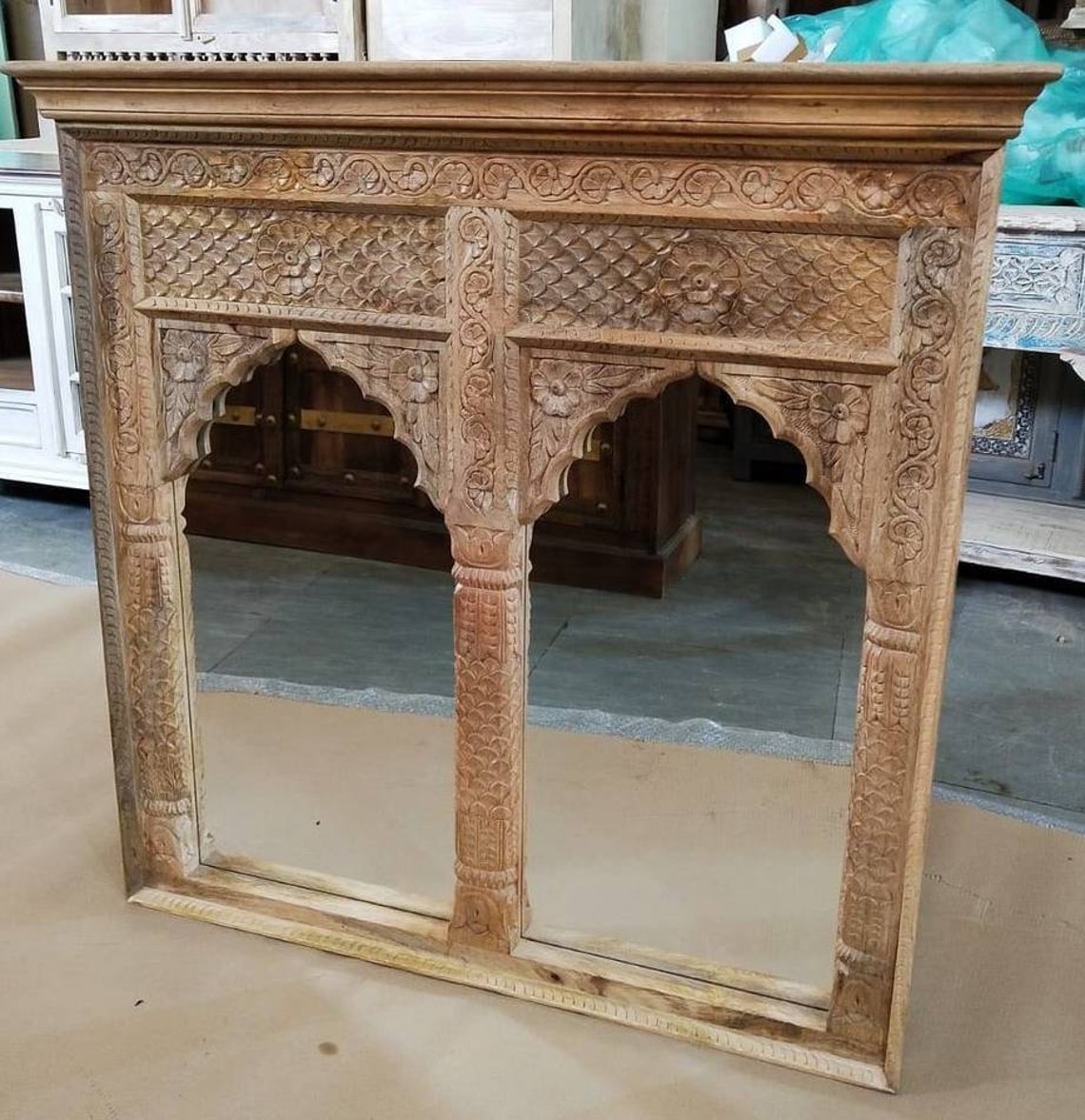 Indian Jharokha Mirror Wooden Arch Mirror Handcarved Wall | Etsy