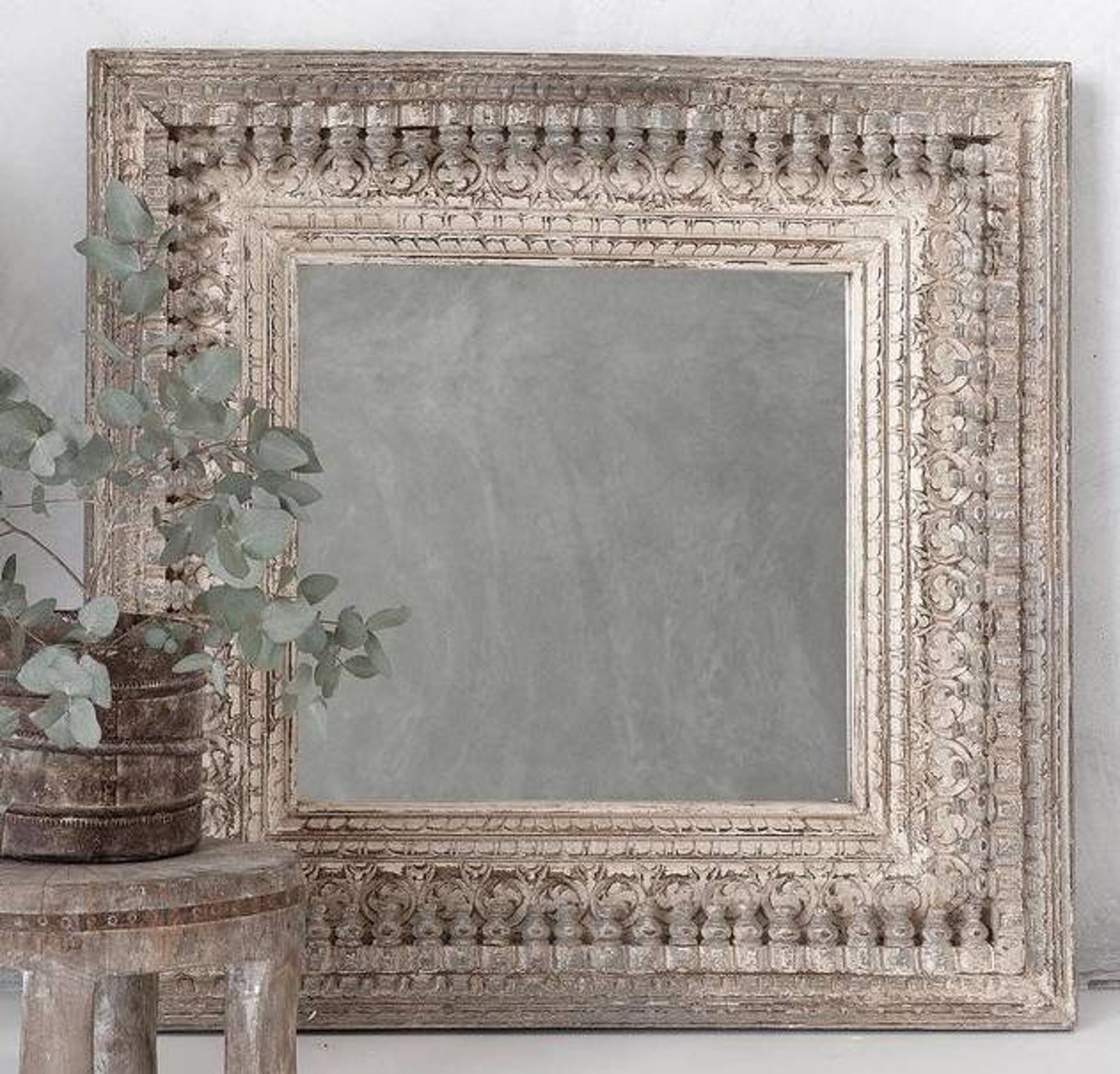 Bohemian Wall Mirror Handcarved Wooden Spindle Mirror Indian Etsy