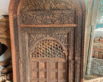 Rustic Wall Panel, Antique finish Wooden Wall Hanging, Intricately Carved Boho Decor Panel, Mughal Style Wall Art, Entryway Wall Decor Panel