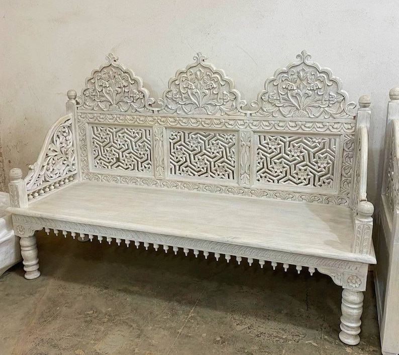 Vintage Style Indian Day Bed Carved Wooden Love Seat Etsy