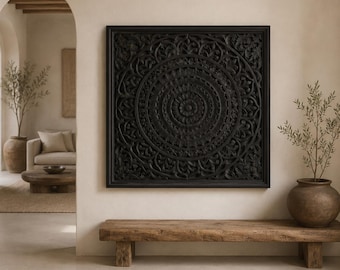 Mandala Wall Panel, Large Wooden Wall Hanging, Carved Wall Decor Panel, Mughal Style Wall Art, Vintage Inspired Wall Decor, Farmhouse Decor