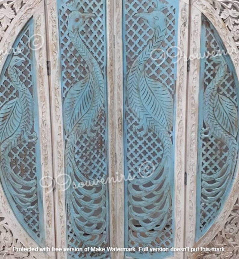 Rustic Room Divider, Indian Carved Room Partition, Distressed Blue ...