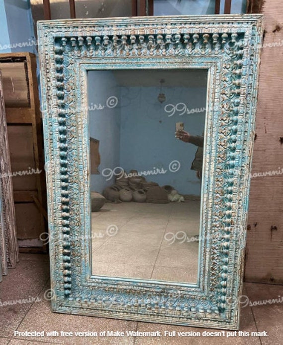 Rustic Painted Mirror Made From Old Architectural Teak Rustic Painted Mirror Made From Old Architectural Teak
