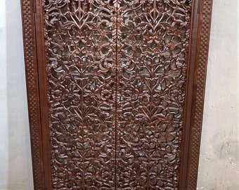 The Maharath Antique Reproduced Wall Panel, Carved Wooden Wall Hanging, Intricate Boho Decor Panel, Mughal Wall Art, Entryway Wall Decor