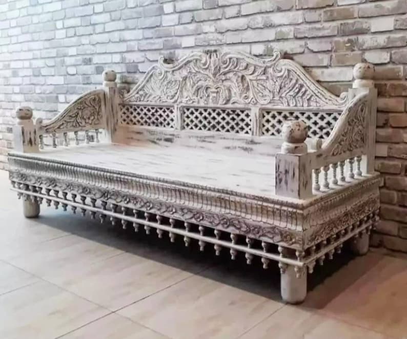 Vintage Style Indian Day Bed Carved Wooden Love Seat Etsy