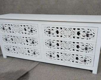 Rustic White Cabinet, Vintage Inspired Indian Cabinet, Solid Wooden Antique Finish Cabinet, Indian Furniture, Unique Bedroom Sideboard