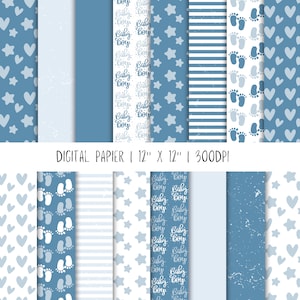 Digitales Papier Baby Boy, Scrapbook Papiere, Geburtstagsparty, Einladungskarten, Designpapier, Babyshower, Babyparty Motivpapier, Digipaper