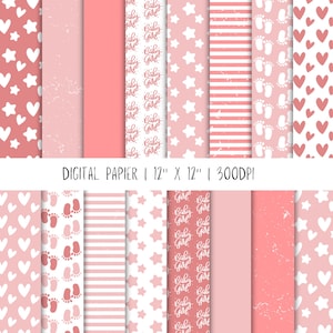 Digitales Papier Baby Girl, Scrapbook Papiere, Geburtstagsparty, Einladungskarten, Designpapier Babyshower, Babyparty Motivpapier, Digipaper