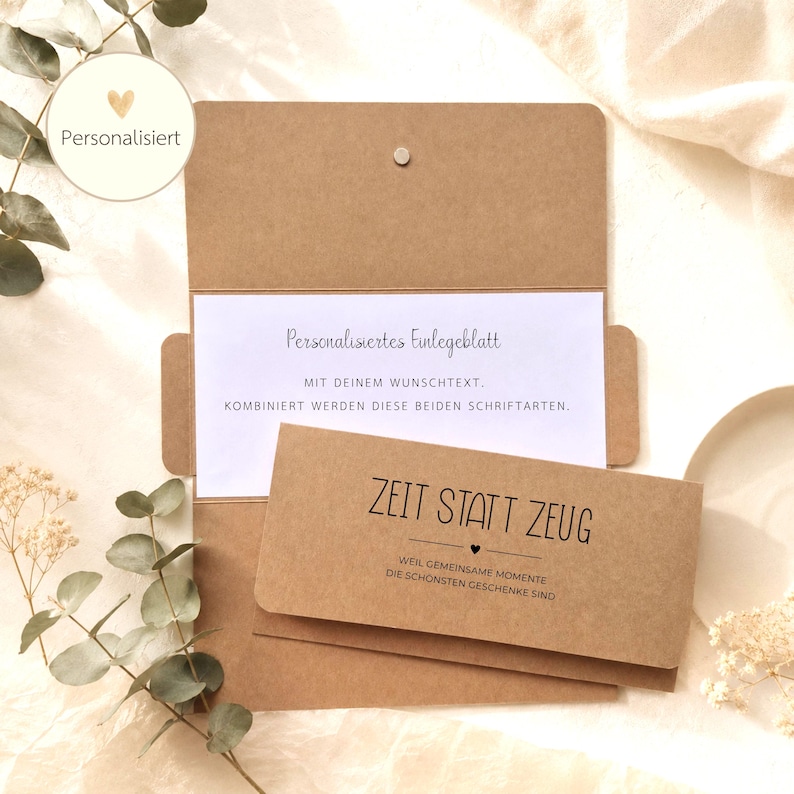 Zeit statt Zeug Gutscheinverpackung personalisiert | Geschenk Verpackung | Erlebnisgeschenk stilvoll verpacken | Geschenkidee Gutschein immagine 11