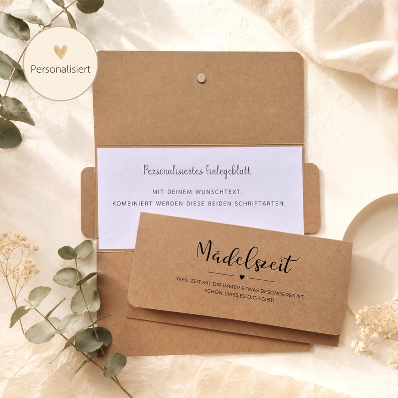 Girl Time Gift Card Packaging, Gift for Girlfriend, Sister or Daughter, Gift Card Holder for Wellness, Brunch, Shopping, Time Instead of Things Personalisiert