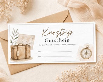 Buono viaggio breve in PDF | Buono viaggio stampabile | Regalo di tempo anziché di oggetti | Modello per viaggio del fine settimana da scaricare