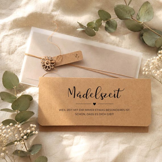 Mädelszeit Gutscheinverpackung, Geschenk für Freundin Schwester oder Tochter, Gutscheinhülle für Wellness, Brunch, Shopping, Zeit statt Zeug