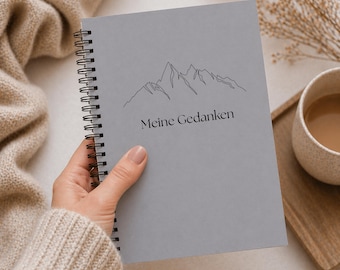 Personalisiertes Notizbuch A5 Berge | Geschenk für Wanderer & Naturliebhaber | Bergmotiv | Tagebuch | handgemachtes Journal