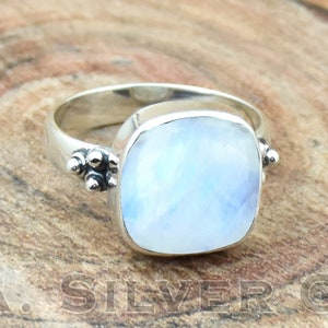 Handmade Square Moonstone Ring: 925 Sterling Silver Bohemian Jewelry