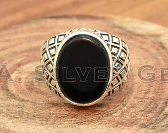 Black Onyx Ring, 925 Sterling Silver Ring, Handmade Ring, Gemstone Ring, Statement Ring, Men's Ring, Boho Engagement ring, Gift For Her