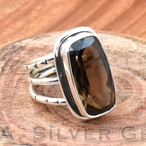 Natural Smokey Quartz Ring, Faceted Gemstone Ring, Solid 925 Sterling Silver Ring, Handmade Smoky Topaz Jewelry, Band Ring, Gift for Her