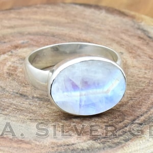 Mondstein, Sterling Silber 925, handgefertigt, Edelstein, Statement, jeden Tag, ovaler Stein, Hippie, Boho Ring, Juni Birthstone Ring für sie Bild 1