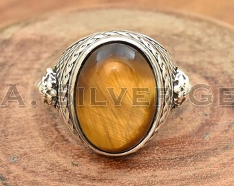 Handmade Tiger Eye Ring, 925 Sterling Silver Ring, Bohemian Statement Jewelry