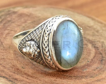 Natural Labradorite 925 Sterling Silver Ring: Chunky Boho Gemstone
