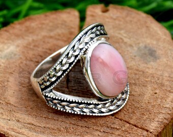 Rosa Opal Ring, 925 Sterling Silber Ring, handgemachter Ring, Designer Ring, Silber Schmuck, Boho Ring, Ehering, Jahrestag Geschenk Ring.