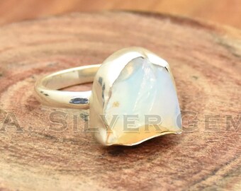Raw Opal Ring, 925 Sterling Silver Ring, Unpolished Ring, Natural Ethiopian Opal Ring Rough Opal Ring, Raw Ring, Handmade Ring Gift For Her
