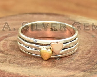 Heart Spinner Ring: 925 Sterling Silver, Brass & Copper Meditation Ring