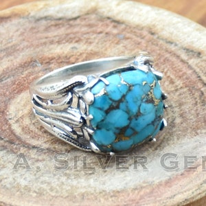 Blue Copper Turquoise Ring: 925 Sterling Silver Boho Ring