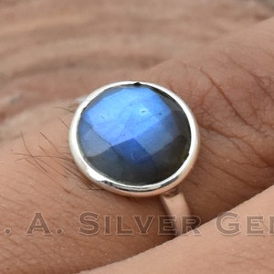 Faceted Labradorite Ring: Handmade 925 Sterling Silver Boho Engagement Ring
