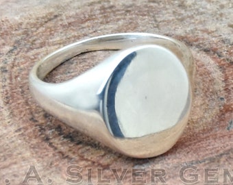 Solide 925 Sterling Silber Oval Siegelring, Glatte Glatte Top Siegelring, Flacher Ring, Herrenring, Massiv Bandring, Statement Ring