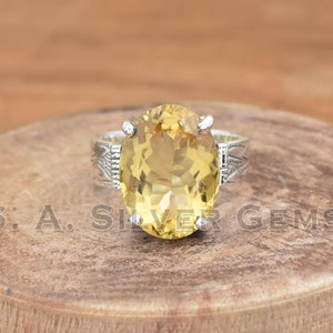 Natural Citrine Ring: 925 Sterling Silver Flower Band, Dainty Jewelry