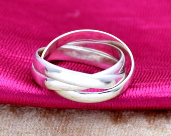 925 Sterling Silver Triple Band Rolling Ring: Handmade 3mm Interlocked Jewelry