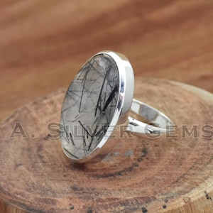 Black Rutile Quartz 925 Sterling Silver Ring, Natural Gemstone Ring, Annyversary Ring, Handmade Ring For Her, Boho Ring, Handmade Jewelry