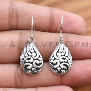 925 Sterling Silver Angel Wing Dangle Earrings: Handmade Wedding Jewelry