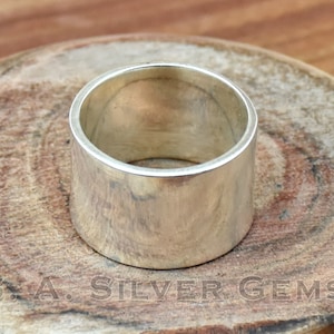 15 mm Silber Flachring, 925 Sterling Silber, Zigarren Bandring, dickes Silberband, breiter Bandring, Daumenringe, breites Silberbandringe