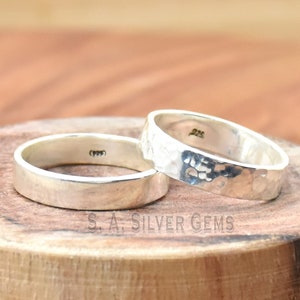5 mm 925er Sterlingsilber-Ring mit gehämmerter oder glatter Ringschiene, Wunschgravur