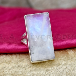 Rainbow Moonstone 925 Sterling Silver Ring, Handmade Ring, Baguette Ring, Statement Ring, Natural Gemstone, Handmade Jewelry Gift For her