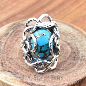 Blue Copper Turquoise Ring: Handmade 925 Sterling Silver Snake Ring