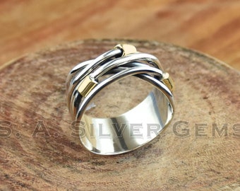 Silver Wrap Ring, Two Tone Ring, 925 Sterling Silver, Minimalist Artisan Ring, Wedding Ring, Women Stackable Ring, Birthday Gift For Her