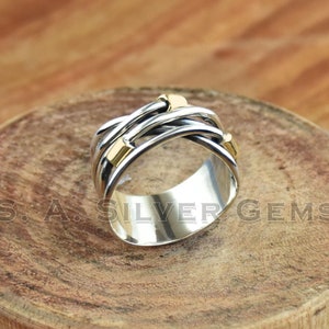 Silver Wrap Ring, Two Tone Ring, 925 Sterling Silver, Minimalist Artisan Ring, Wedding Ring, Women Stackable Ring, Birthday Gift For Her
