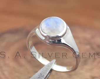 Rainbow Moonstone 925 Sterling Silver Ring, Handmade Faceted Gemstone Ring