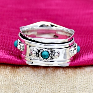 Turquoise Spinner Ring, 925 Sterling Silver, Spin Meditation Ring, Fidget Ring, Worry Ring, Thumb Ring  Statement Ring, Women&#39;s Ring