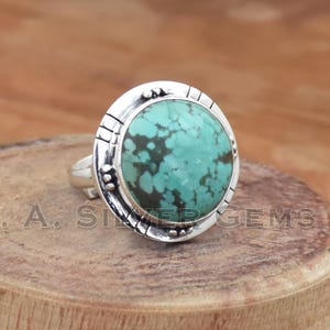 Tibetaanse turkooizen ring, 925 sterlingzilveren ring, natuurlijke turkoois edelsteenring, handgemaakte sieraden, statementring, jubileumcadeau voor haar