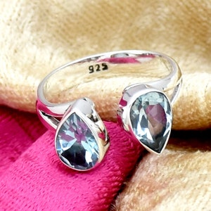 Blue Topaz 925 Sterling Silver Ring, Handmade Ring, Blue Topaz Ring, Open Band Ring, Silver Boho Ring, Natural Gemstone Ring Gift For Her