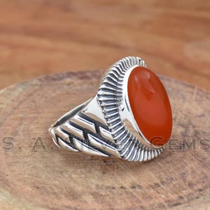 Anillo de plata esterlina con ónix rojo: joyería bohemia hecha a mano