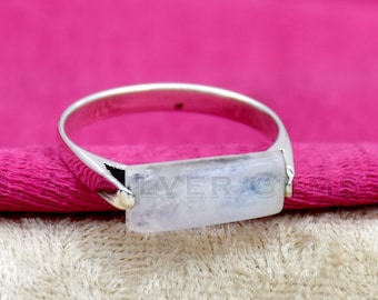 Natuurlijke Maansteen Ring, 925 Sterling Zilveren Ring, Handgemaakte Ring, Stokbrood Maansteen Ring, Bar Shape Ring, Verjaardag Ring, Cadeau voor haar